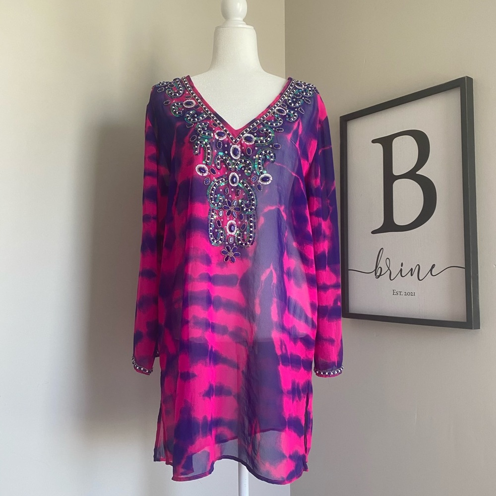 Blue Islanders Beaded Swim Cover Up